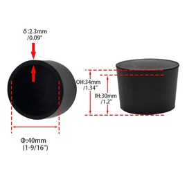 Flyshop Furniture Table Feet Covers, Non-Slip Rubber Leg Tips, Durable Chair Leg Caps Floor Protectors, Round, Black, 4PCS, Size 40mm, 1-9/16"