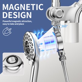 SINGSUO Filtered Rain Shower Head with Handheld Spray Combo, High Pressure Dual Shower Head with Filter for Hard Water, Modern Magnetix Double Shower Head and Handle Set, Adjustable Lift Bar (Chrome)
