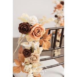 Ling's Moment Fall 10pcs Wedding Chair Decorations Aisle Floral Swag Artificial Pew Flowers Hanging Garland Terracotta Rust & Sepia for Ceremony Reception Church Rose Floral Arrangement Party Outdoor
