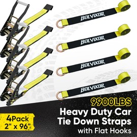 Bolvixor 4 Pack Car Tie Down Straps for Trailers - 2" x 96" - 9900LBS Break Strength - Heavy Duty Tire Ratchet Straps with Flat Hooks for Hauling UTV, SUV, Truck, Any Cars