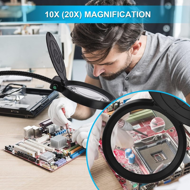 Magnifying Glass with Light and Stand 10X 20X, 36 LED