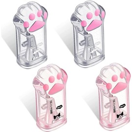 Manual Pencil Sharpener for Kids Cat Claw Pencil Sharpener Stationery with Lid for Office Home Supplies Pencil Sharpener (Pink+Grey) 4 Pack