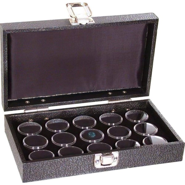 FindingKing Black Foam 15 Gem Stone Jars Box Travel Tray Display