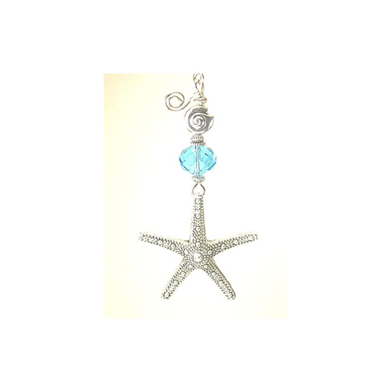 Textured Silvery Starfish with Turquoise Glass Ceiling Fan Pull
