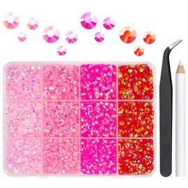 qiipii Light Pink Red Jelly Resin Rhinestones Bulk 3mm 4mm 5mm Flatback Hot Pink Stones for Crafting Colorful AB Non-Hotfix Rose Pink Resin Gems Diamonds for Crafts DIY Tumblers Nails Eyes Face Makeup