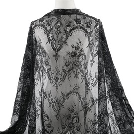 CABODYALS 3 m Black Mesh Fabric with Tassels Embroidered Silk Fabric Square Solid Lace Cloth Tulle Embroidery Vintage Cloth for Sewing Making DIY Wedding Table Clothing Background Accessories