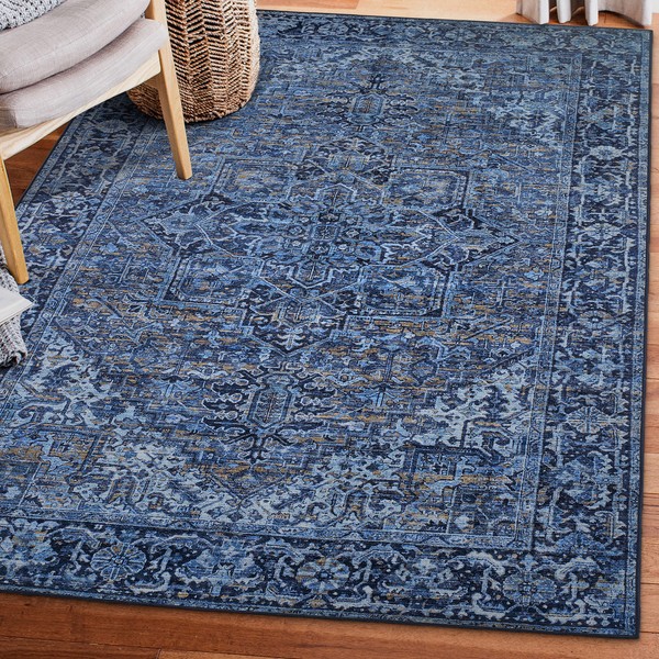 ReaLife Machine Washable Rug - Stain Resistant, Non-Shed - Eco-Friendly, Non-Slip, Family & Pet Friendly - Made from Premium Recycled Fibers - Vintage Distressed Traditional - Blue, 4' x 6'