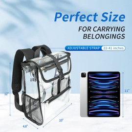 Clear Small Backpack Stadium Approved, 12x12x6 Clear Mini Backpack with Multiple Pockets for Work Music Festival Sports Events, Security Travel