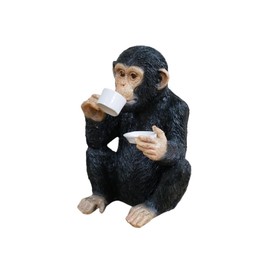Gifts Direct 2 U Novelty Tea Drinking Monkey Ornament, Resin Animal Tabletop Statue for Home or Garden Decor - Charming Modern Stylish Decoration