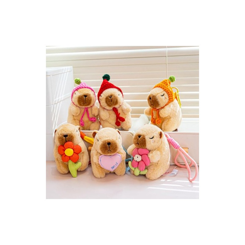Cute Capybara Plush Keychain Set - Adorable Stuffed Animal Decor