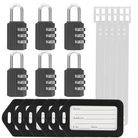 DUALCROWN 6 Pack Black Combination Luggage Lock+6 Pack Travel Tags，Travel Lock for Luggage, Suitcase, Carry On, Backpack, Laptop Bag.