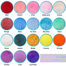 BQTQ 36 Pieces Faux Fur Pom Pom Fluffy Pom Pom Balls with Elastic Loop DIY Faux Rabbit Fur Pom Pom for Hats Beanie Shoes Scarves Gloves Bags Accessories(18 Colors, 2 Pcs Each Color)