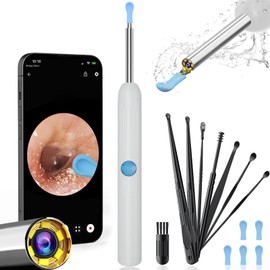 Ntgiso Ear Wax Removal, Ear Cleaner with Camera with 1080P, Ear Wax Removal Tool with 6 LED Light, Ear Wax Removal Kit with 8 Ear Pick, Ear Camera for iPhone, iPad, Android Phones (White)