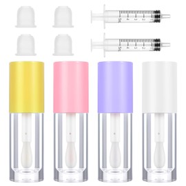 AOZUO Set of 4 Lip Gloss Make Yourself, 6 ml Lip Gloss Container with 2 Plastic Syringes, Lip Gloss Set Make Your Own Lip Balm Empty Tubes for Filling Transparent Lip Balm Bottles, 多色