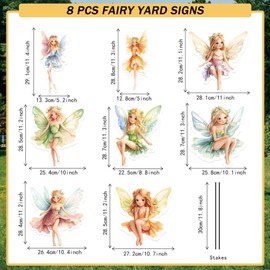 SUPERDANT 8Pcs Fairy Lawn Sign with 16 Stakes Flower Fairies Garden Stakes Gender Reveal Party Decorations Spring Yard Sign Yard Art Garden Stake for Patio Baby Shower Decorations