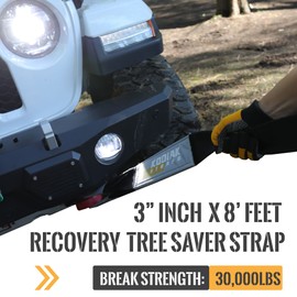 Tree Saver Winch Strap (8' x 3") – 35,000 lbs Heavy Duty for Off-Road Towing and Recovery by KODIAK STRAPS Black
