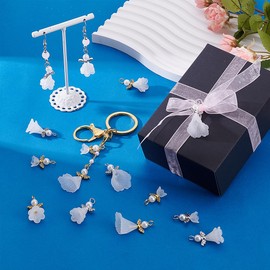 PH PandaHall 48pcs 6 Styles Angel Wing Charms, Angel Fairy Pendants White Angels Pearl Bead Wings Guardian Fairy Pendants for Earrings Necklace Bracelet Keychain Jewellery, Golden/Platinum