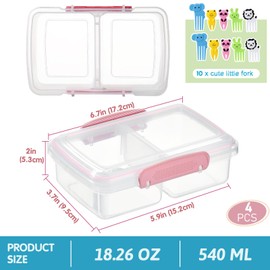 4 Pack Plastic Snack Containers for Kids Bento Boxes with 2 Compartments Travel Snack Container Sandwiches/Fruits/Candies Food Storage Containers BPA Free Dishwasher Safe