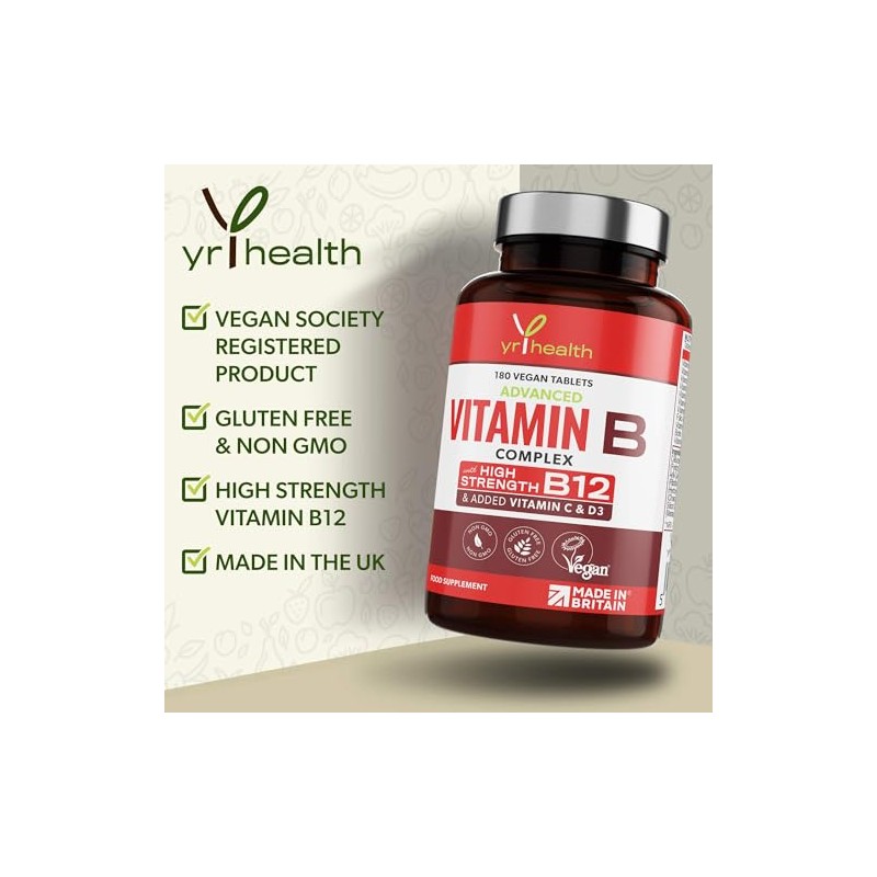 Vegan Vitamin B Complex Advanced with Added Vitamins D3 &