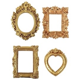 LvYiLinggg Mini Picture Frame Set of 4 Styles Dollhouse Photo Frame Gold Resin Antique Ornate Photo Props Wall DIY Decoration Craft Supplies