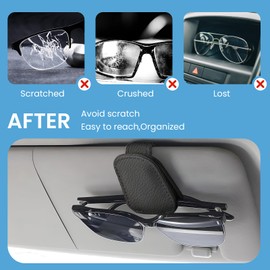 Pack of 2 Sunglasses Holder for Car Sun Visor, Magnetic Leather Glasses Holder, Multifunctional Visor Clip, Universal Clip for Sunglasses and Tickets, Car Visor Accessories (Black)