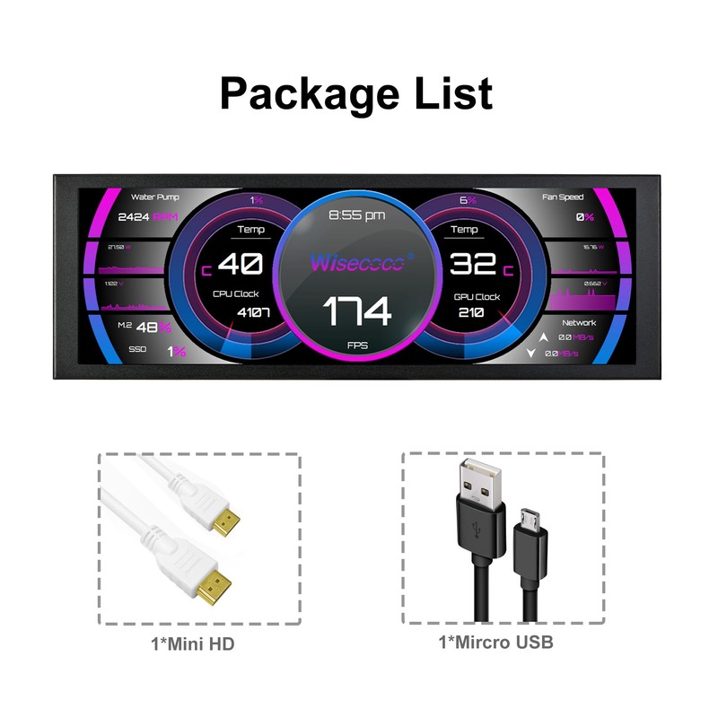 wisecoco 7.84 Inch Mini Monitor HD IPS 1280x400 Secondary Screen