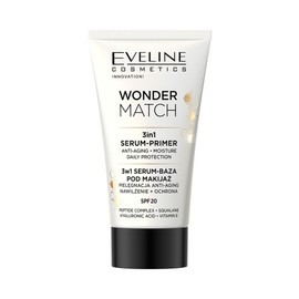 Eveline Cosmetics WONDER MATCH 3-in-1 Anti-Aging Make-up Primer Serum | Hydratisierend, Nährend & Aufhellend | Vegane Formel mit Peptiden, Squalan & Hyaluronsäure | SPF 20