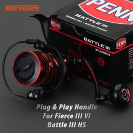 MARVELURE Titan Series Foldable Power Handle Compatible for Penn Fierce III IV, Battle III HS Spinning Reel (Not for Fierce Live Liner) (Black Red (CNC Version), for Fierce/Battle HS 1000-4000 Thread)