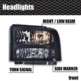 G-PLUS Headlights, Compatible with 99-04 Ford F250 F350 F450 F550 Super Duty/00-04 Ford Excursion Bumper Headlamp Clear lens Chrome Housing Clear Reflector