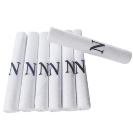 7 Pack Of Mens/Gentlemens White Satin Umrahmten Handkerchiefs With & Blue Embroidered Initials - N