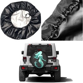 Dujiea Green Mermaid Spare Tire Cover, Universal Wheel Tire Cover Waterproof Dust-Proof Tire Protectors for Jeep Trailer Rv Van SUV Truck Camper and Many Vehicle 14 15 16 17 Inch