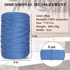 400 g T-Shirt Yarn Elastic Fabric Crochet Cloth Yarn for DIY Knitting, 130 Yards Spaghetti Yarn Thick Knitting Yarn for Hand DIY Bag Basket Cushion Crochet Projects, Home Decor (Blue)