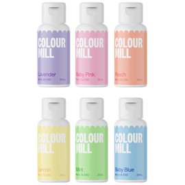 Colour Mill Colour Mill Pastel Pack Oil-Based Food Coloring, 20 Milliliters Each of 6 Colors: Baby Blue, Baby Pink, Lavender, Lemon, Mint and Peach