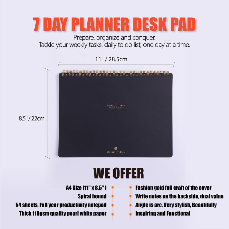 Weekly Planner Notepad-Minimalist 7-Day To Do List, 54 Sheets Dashboard