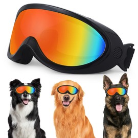 Suxible Dog Goggles for Medium Large Breed, UV Protection Dog Sunglasses with Sponge Pad and Adjustable Strap, Windproof Dustproof Anti-Fog Dog Eye Protection Glasses for Dogs Doggy - Black+Red
