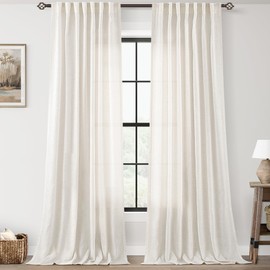 Cream Natural Linen Curtains 84 inch Length 2 Panels Set Neutral Rustic Farmhouse Living Room Drapes Back Tab Pleated Look Light Filtering Privacy Semi Sheer Curtains 84 inches Long Ivory Colored