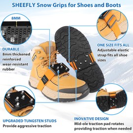 SHEEFLY Crampons,Upgraded Mid-Sole Microspikes-Easily Rotate Ice Grips for Shoes and Boots with Adjustable Straps,Snow Grips Ice Traction Cleat for Women Men Kids Perfect for Walking Indoor/Outdoor