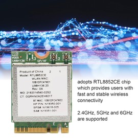 WiFi 6E Wireless Card, RTL8852CE WiFi Card Wireless Module, Bluetooth 5.3, 5374Mbps, Low Delay, 6GHz/5GHz/2.4GHz Tri-Band, M.2 NGFF for Laptop Support