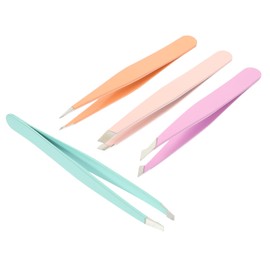 VICASKY 4pcs Stainless Steel Eyebrow Tweezers Set Flat Angled Pointed Design for Removal Portable Beauty Tools for Eyebrow Shaping Random Color