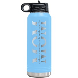 32-oz Stainless Steel Customized Water Bottle For Mom- Includes Kids Names- Great for Mother's Day, Christmas, Birthday's, Baby Shower's or Just Because - Select from a Variety of Colors (Light Blue)
