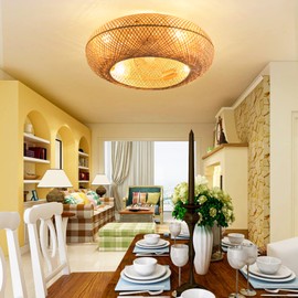 OUKANING Caged Invisible Ceiling Fan with Light, 3 Speeds Adjustable,Enclosed Ceiling Fan Lights with Remote, Industrial Low Profile Fans for Living Room, Bedroom, Kitche (20 inch recessed)