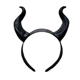 AUOCATTAIL Witch Devil Horns Headband Hair Accessory Horn Hair Hoop Cosplay Party Headband Costume Props (Black, Large)