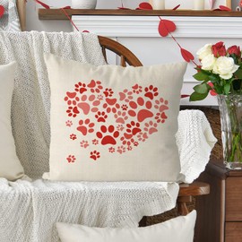 GAGEC Valentines Day Pillow Covers 18x18 Inch Love Hearts Paws Farmhouse Sofa Throw Pillowcase Cushion Case Home Decoration Wedding Anniversary Decor