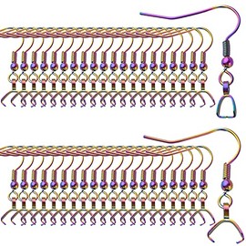 50pcs Stainless Steel Earring Hooks Hypoallergenic Earring Hooks Wire Ear Ball Hooks with Pendant Clasp for DIY Jewelry Earring Making Accessory, Rainbow Color