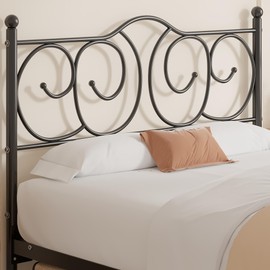 VECELO Metal Full Size Headboard, Flower Pattern Design - 42.72 Inches Tall, Easy to Assembly, Farmhouse Victorian Style, Steel Full Headboard Only for Bedroom - Black, Full