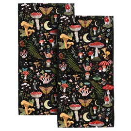 Cute Mushroom Bath Hand Towels Set of 2, Soft Absorbent Black Decorative Hand Towels for Bathroom Kitchen Home Spa Hotel Yoga,Mushroom Bathroom Decor Accessories,Gothic Witchy Gifts for Women 14"x28"