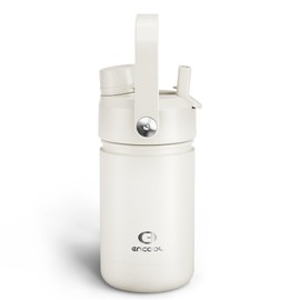 Kids Insulated Water Bottle with Straw - 12oz Stainless Steel Water Bottle with Dual Spouts, Leak-Proof, BPA-Free, Double Wall Vacuum Keeps Cold for 24 Hours for Sports, Travel, School (Cream Moon)