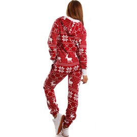 Crazy Age Cuddly Jumpsuit (Hoodie), Overalls, Full Body Suit with Reindeer, Ice Crystals Motifs, CA-J-603, for Relaxing and Chilling, bordeaux / white