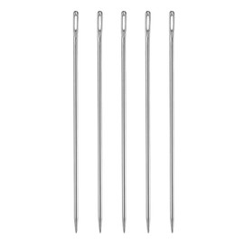 HARFINGTON 5pcs Upholstery Needles 3mm Diameter 150mm (5.91") Extra Long Large Eye Stitching Sewing Straight Hand Needles Stainless Steel for Leather Tapestry Embroidery Tufting Webbing