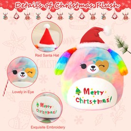 Xfrog Xmas Plush Toy Dog 10 Inch Merry Christmas Plush Toy Colourful Dog Stuffed Toys Plush Cushion Children Girls Boys 25 cm